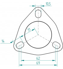 Joint échappement pour bride 3 trous 45, 50 et 55mm